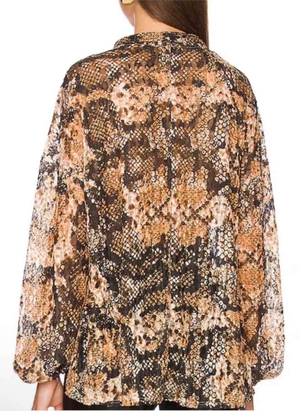 NWT Free People Oversized XS Out For The Night Top Sheer Lace Snake Animal Print - Picture 4 of 8
